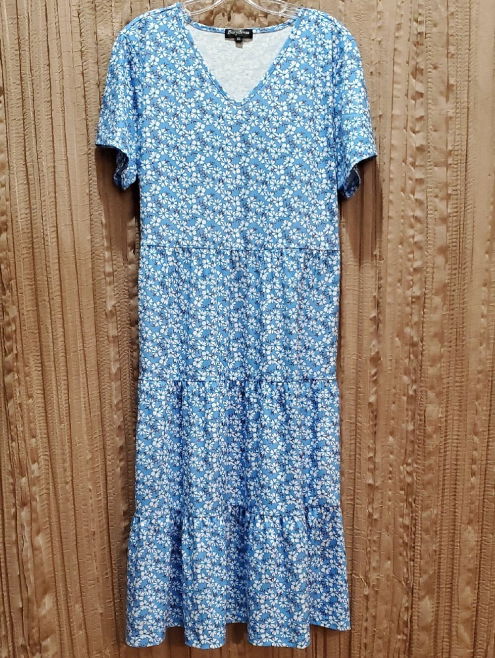 Berydress Blue & White Floral Midi Tiered V-Neck Dress Women's Size XL